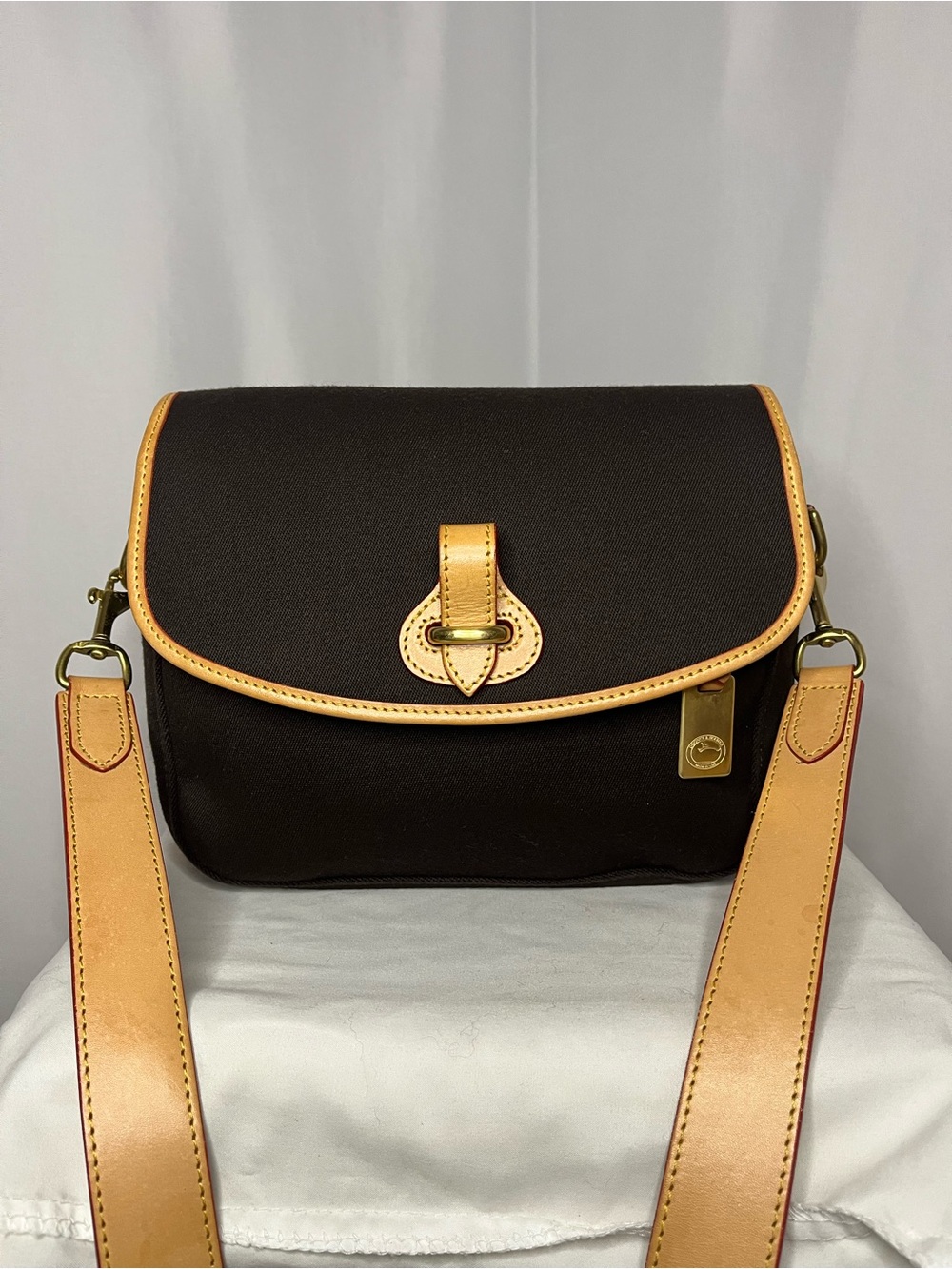 Vintage Dooney and Bourke Black Crossbody Bag with Tan Trim